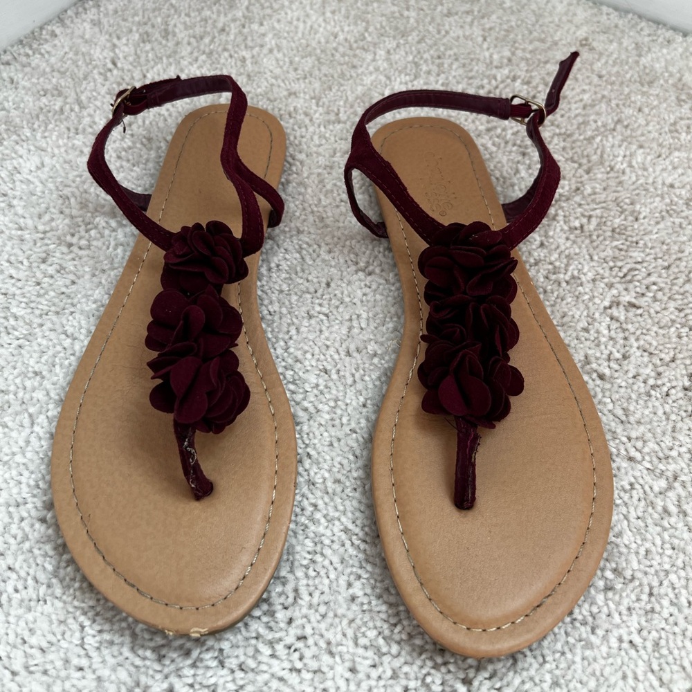 Elegant Burgundy Floral Sandals